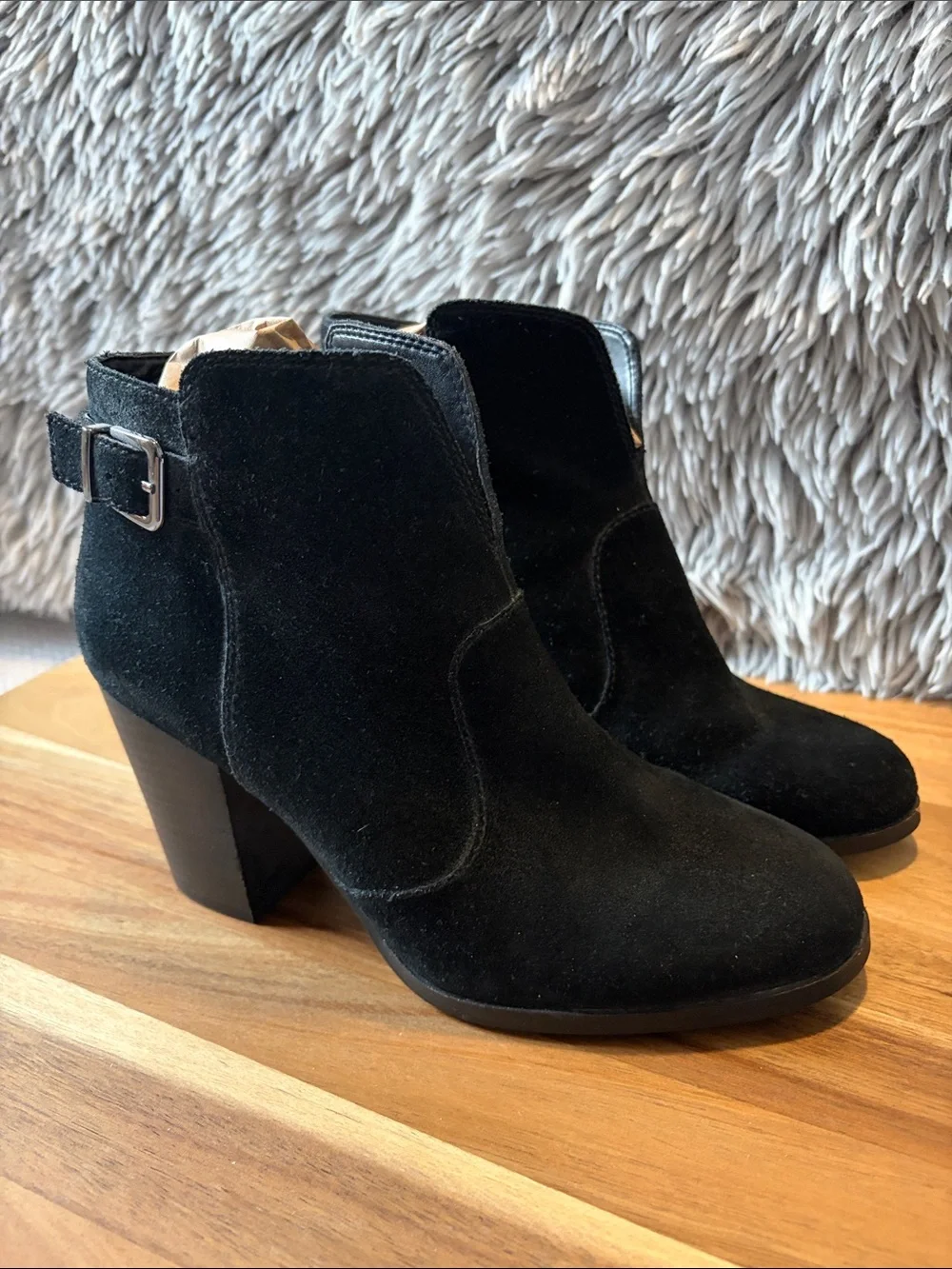Gianni Bini Black Suede Buckle Block Heel Ankle Booties